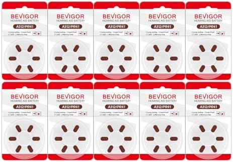 BEVIGOR Hearing Aid Batteries Size 312, Mercury Free (60 Count), Easy to Open and Carry, 1.4V, Long Lasting Batteries