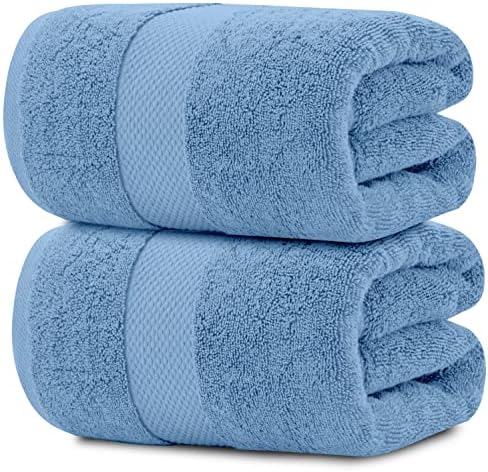 White Classic Luxury Soft Bath Sheet Towels - 650 GSM Cotton Luxury Bath Towels Extra Large 35x70 | Highly Absorbent and Quick Dry | Hotel Quality Extra Large Bath Towels Oversized, Light Blue, 2 Pack