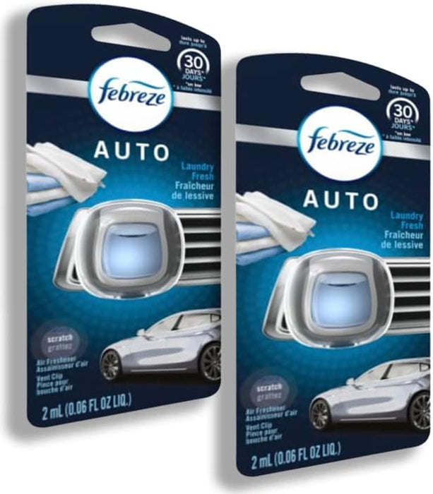 Febreze Car Vent Clip Air Freshener, Odor Eliminator for Strong Odors, Up to 30 Days Freshness, Laundry Fresh, 2 Packs