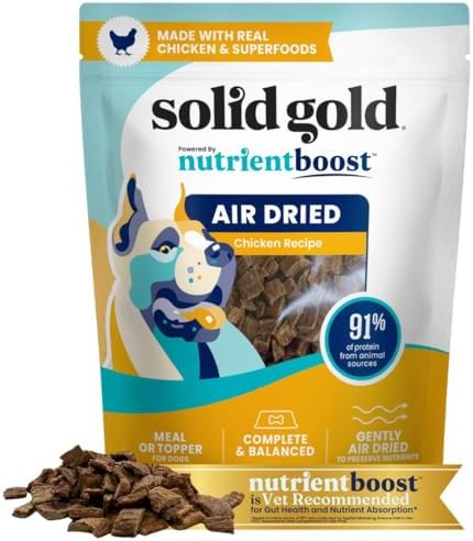 Solid Gold Air Dried Dog Food Toppers for Picky Eaters - Healthy Dog Treats Made with Real Chicken to Serve as Meal Topper or Dog Treat - Supports Muscle Growth, Immunity, and Healthy Digestion - 2 LB