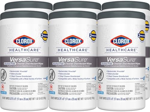 CLOROX Healthcare VersaSure Cleaner Disinfectant Wipes, 6.75" x 8", 85 Count Canister, Pack of 6 (Package May Vary)