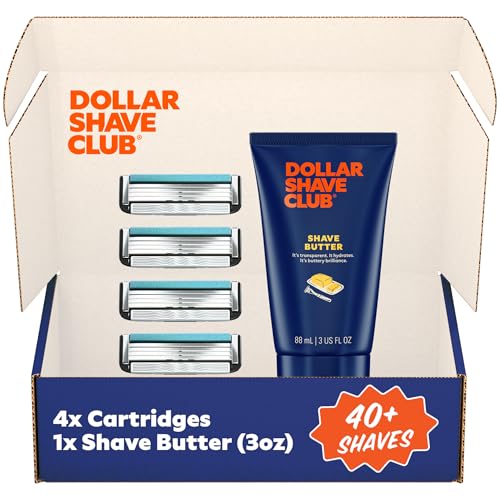 Dollar Shave Club | 4 Blade Razor Refills (4 Pack) and Shave Butter 3 ounce | Swift Rinse Blades for Longer and Thicker Hair | Razors for Men