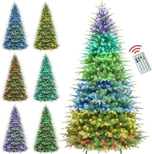 Hykolity 7.5 ft Prelit Artificial Christmas Tree with Remote Control, 1948 PE&PVC Branch Tips, Artificial Hinged Christmas Tree with 450 Multi-Color RGB Lights for Decoration, 15 Modes
