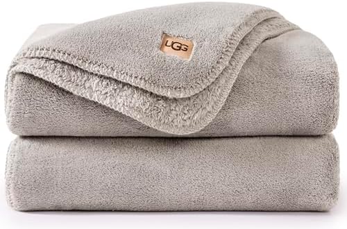 UGG Whitecap Plush Throw Blanket Fleece Lightweight Soft Throw for Couch or Bed Luxury Home Decor for Living Room Washable Hypoallergenic Blankets for Dorm Decor, 50-inch x 70-inch, Light Grey Seal