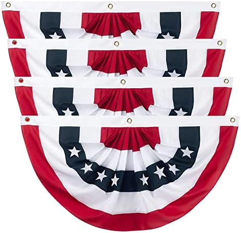 2 x 4 Ft American Pleated Fan Flag Banner, 4 Pieces USA Patriotic Half Fan Bunting Flag, Patriotic Decoration for 4th of July Independence Day Porch Garden Outdoor Indoor Decorations