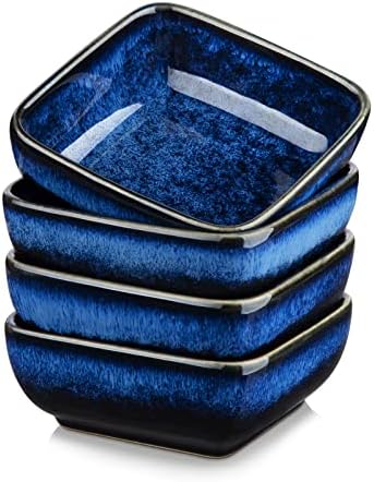 vancasso Stern 6 Oz Dipping Bowls, 3.7 Inches Ceramic Soy Sauce Dish, Square Side Dishes, Small Appetizer Plates Set of 4