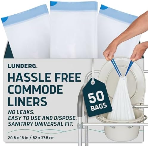 Lunderg Commode Liners - Value Pack 50 Count Universal Fit - Medical Grade Bedside Commode Liners Disposable for Adult Commode Chair, Portable Toilet Bags or Camping Toilet Bags