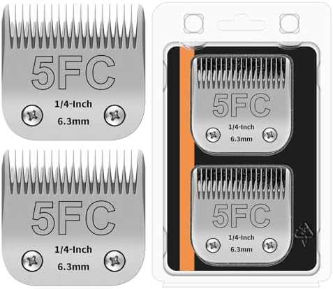 5FC Detachable Pet Clipper Replacement Blades Compatible with Andis/Oster A5/Wahl KM10 Series Dog Clipper,Made of Ceramic Blade & Stainless Steel Blade,Size 5FC Cut Length 1/4-Inch(2 Pack)