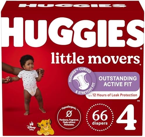 Huggies Size 4 Diapers, Little Movers Baby Diapers, Size 4 (22-37 lbs), 66 Count, Packaging May Vary
