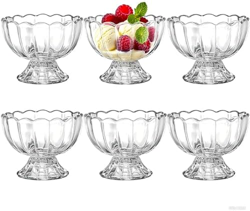 Lawei 6 Pack Glass Dessert Bowls - 4 Oz Glass Ice Cream Cups Mini Trifle Footed Dessert Bowls for Dessert, Sundae, Ice Cream, Salad, Cocktail, Condiment, Trifle