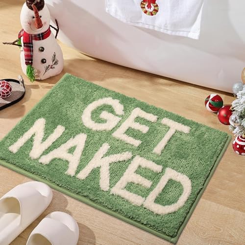 Get Naked Bath Mat Cute Bathroom Rugs for Home Decor Non Slip Microfiber Rugs for Bathroom Floor Shower, Green 16" x 24", Machine Washable