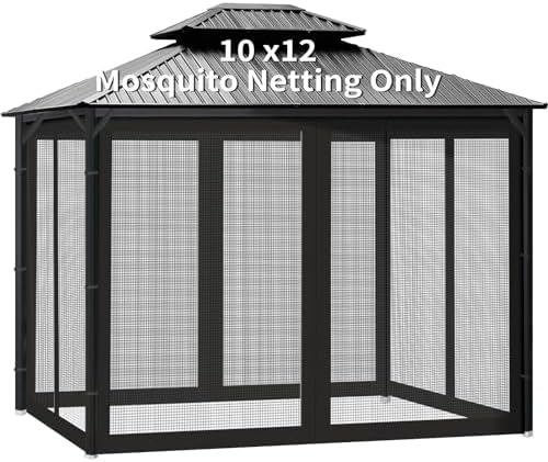 Gazebo Universal Replacement Mosquito Netting, 10' x 12' Outdoor Canopy Net Screen 4-Panel Sidewall Gazebo Curtains, with Zippers, Easy to Install, Fit for Most Gazebo 10x12 Canopy, Patio(Black)