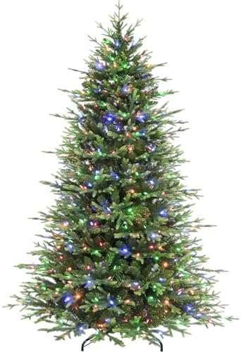 Hykolity 7.5 ft Prelit Christmas Tree, 2933 PE&PVC Realistic Branch Tips, Frasier Grande Christmas Tree with 450 Color Changing Twinkly LED Lights, Metal Stand and Hinged Branches, 10 Colors