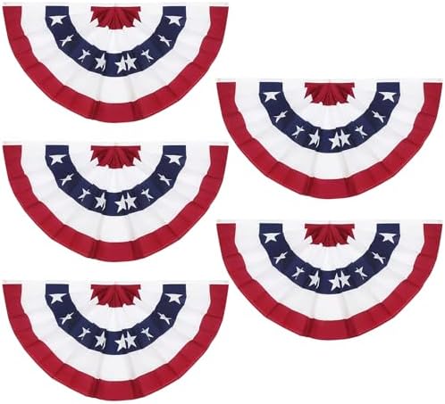 3X6FT 4th of July Decorations, American Flag Bunting Patriotic Decorations, Large Size USA Pleated Half Fan Flag, Banner Indoor/Outdoor Decorations, Independence Day and Veterans Day(Set of 5)