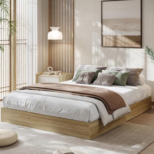 GarveeHome Queen Size Wood Platform Bed Frame, Wooden Bed Frame Without Headboard, Wood Slat Support, No Box Spring Needed, Easy Assembly