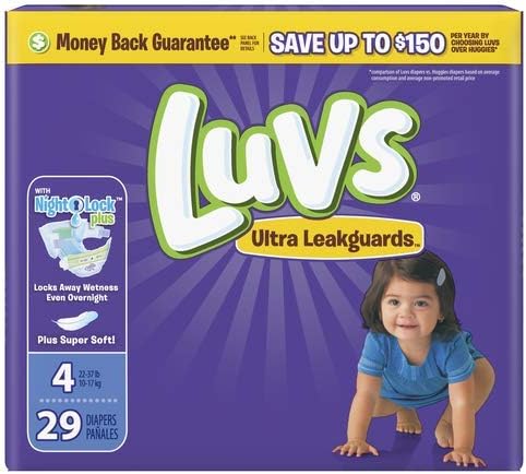 Luvs Ultra Leakguards Diapers with Night Lock, Size 4 (Pack of 4)