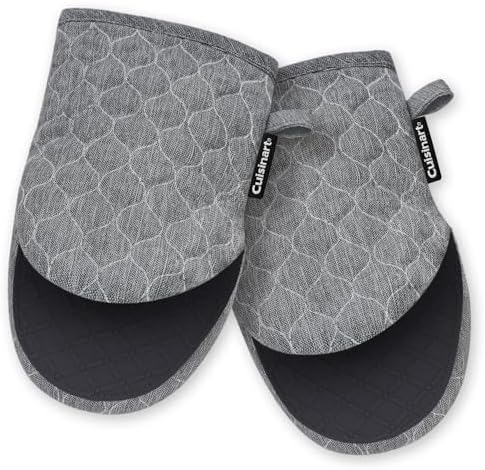 Cuisinart ShieldPro Silicone Oven Mitts – 5” x 8.5” Heat-Resistant Mini Kitchen Mitts for Oven with Non-Slip 100% Silicone Palm, Cotton Filling, and Hanging Loop (Black)