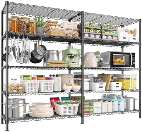 REIBII REIBII1450LBS Metal Shelving Unit Storage Shelves 5 Tier Wire Shelving 58.1''W Pantry Shelves Wire Shelf Adjustable Garage Shelving Heavy Duty Storage Rack for Pantry Kitchen Garage, Black