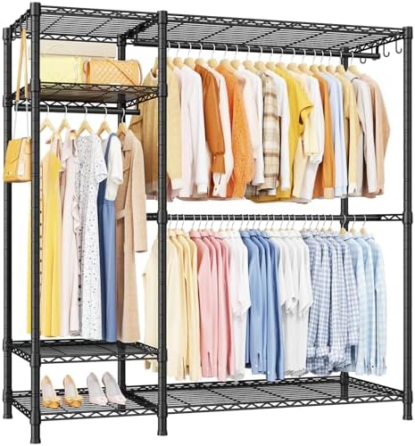 Ulif F7 Garment Rack, Heavy Duty Clothes Rack, Clothing Racks for Hanging Clothes, 6-Tiers Freestanding Portable Closet Storage Rack 58'' W × 14.6'' D × 76.6'' H, Max Load 800 Lbs, Black