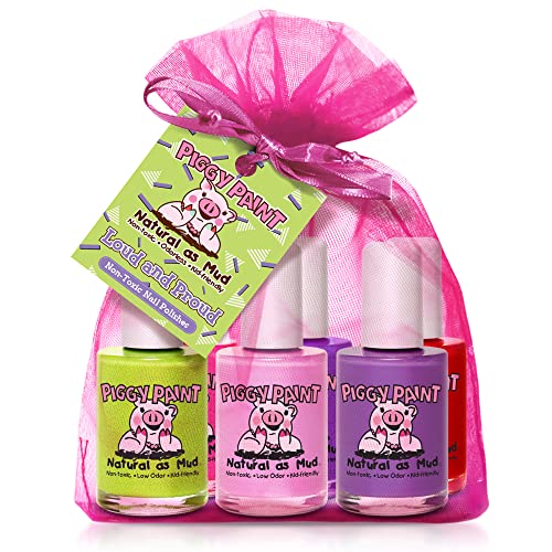 Piggy Paint | 100% Non-Toxic Girls Nail Polish | Safe, Cruelty-free, Vegan, & Low Odor for Kids | Loud & Proud (6 Polish Set)