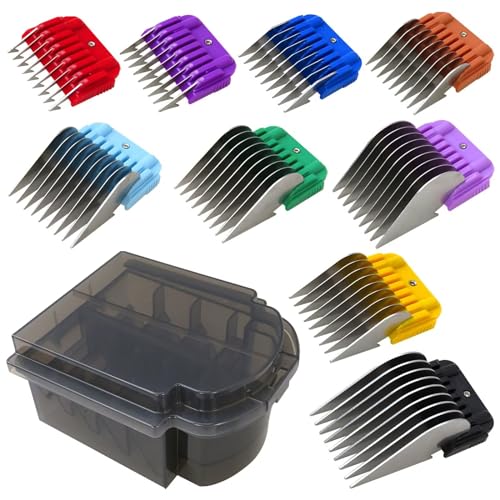 Animal Stainless Steel Attachment 9 Color Guide Comb Set Fit for Most Oster/Wahl/Andis Detachable-Style Clippers (ONLY Snap on Size #10/15/30 blades), Easy to Install