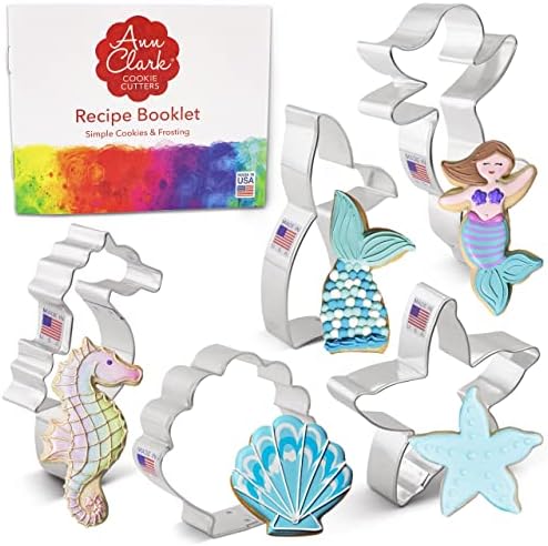 Ann Clark Cookie Cutters Mermaid Cookie Cutters 5-Pc. Set Made in the USA, Mermaid, Mermaid Tail, Starfish, Seahorse, Seashell