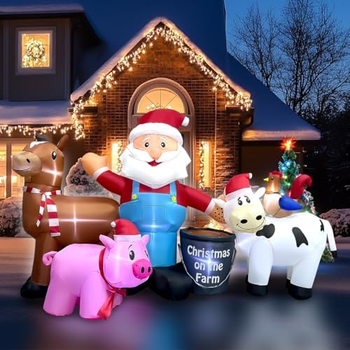 8ft Long Christmas Inflatables Santa Farm Scene Decorations Built-in LED Lighted Blow Up Decoration Home Yard Outdoor Indoor Garden Lawn Decor