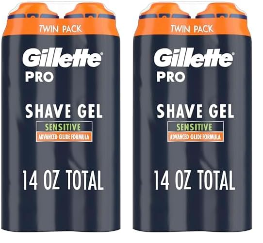 Gillette PRO Shaving Gel For Men Cools To Soothe Skin And Hydrates Facial Hair, TWIN PACK - Total 14oz, ProGlide Sensitive 2 in 1 Shave Gel (Pack of 2)