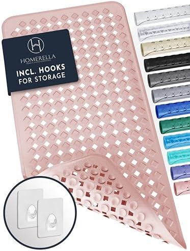 homerella® Bath Mat for Tub Non Slip Mold Resistant 35x16 - Shower Mat Non Slip Anti Mold - Bath Tub Mat Suction Cups incl. Hooks for Drying - Bathtub Mat Non Slip - ANI Slip Shower Mat Inside Tub