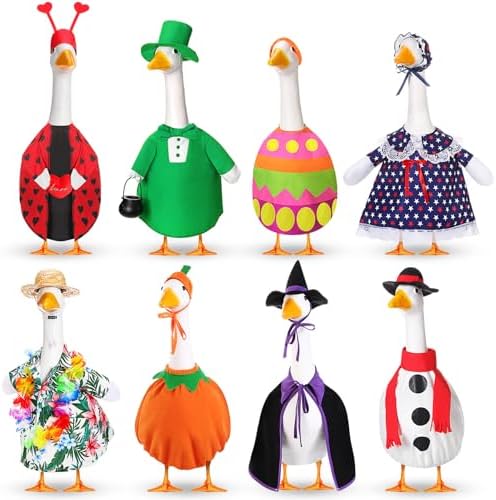 8 Set Seasonal Holiday Goose Outfits Fall Halloween Christmas Summer All Seasons Lawn Porch Goose Clothes Costume for 23" Cement Statue Garden Patio Outdoor Decoration(Classic Style)