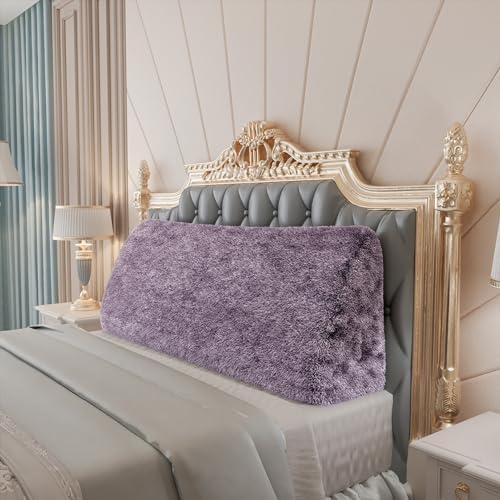 18LB Thickened Wedge Pillow Headboard Body Positioner Bed Wedge Pillow Backrest Triangular Headboard Pillow for Sleeping with Side Pocket Velvet Positioning Support Rabbit Purple King