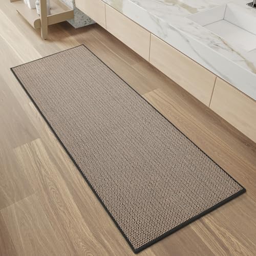 PADOOR Non-Slip Bath-Mats, Rubber-Backing Braided Absorbent Mats, Machine Washable Thin Bath Rugs Fit Under Door, Quick Dry for Bathroom Floor, 24x47 Black