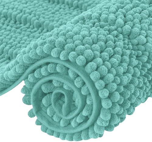 SUBRTEX Bathroom Rugs Chenille Bath Rug Soft Short Plush Bath Mat Soft Shower Mat Water Absorbent Shower Mat Quick Dry Machine Washable(Light Green 16"x24")