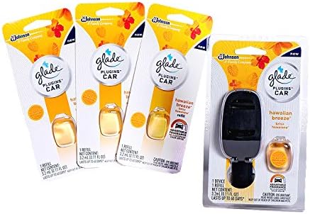 Glade PlugIns Car Air Freshener Starter Kit, Hawaiian Breeze, 1 Warmer + 4 Refills