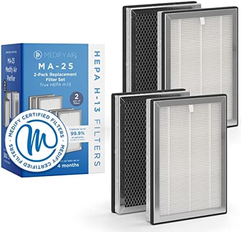 Medify Air MA-25 Genuine Replacement Filter | for Allergens, Wildfire Smoke, Dust, Odors, Pollen, Pet Dander | 3 in 1 with Pre-filter, H13 HEPA, and Activated Carbon for 99.7% Removal | 2-Pack