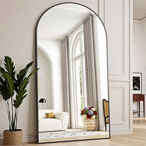 TinyTimes 76''x34'' Arched Floor Mirror, Full Body Mirror with Stand, Modern & Contemporary Design, Aluminum Alloy Frame (Black)