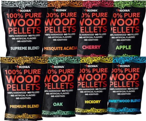 Kona Indoor Smoker Pellets - Intended for GE Smart Profile Indoor Smoker, All Variety Pack, 8, 1lb Resealable Bags