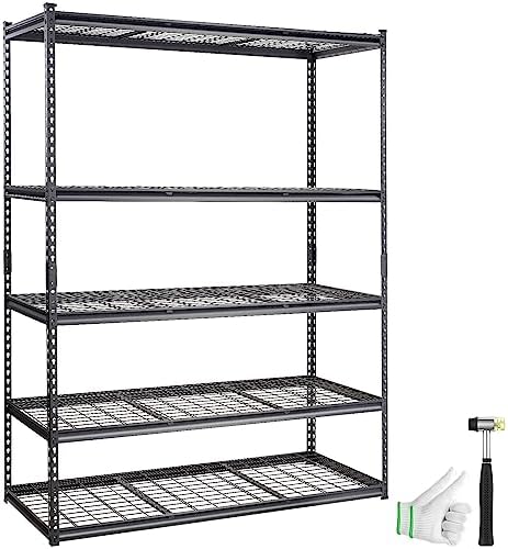 VEVOR Storage Shelving Unit, 5-Tier Adjustable, 2000 lbs Capacity, Heavy Duty Garage Shelves Metal Organizer Wire Rack, Black, 60" L x 24" W x 78" H for Kitchen Pantry Basement Bathroom Laundry Closet