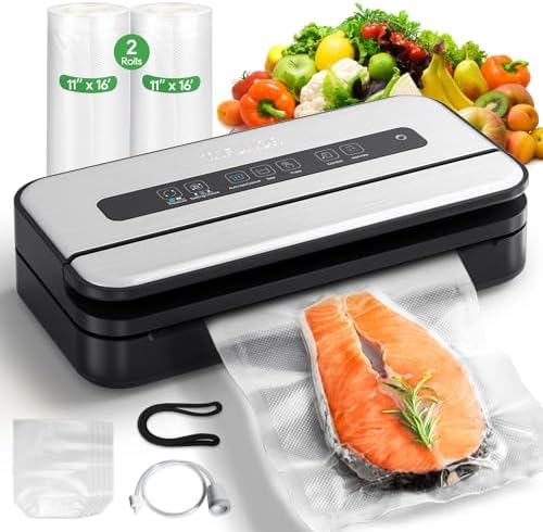 Upgraded Vacuum Sealer for Food, 90kpa 14 in 1 Food Sealer Vacuum Sealer Machine, Easy Lock Handle/Sous Vide Friendly, Liquid/Dry/Moist Food Saver Storage Vacuum Sealers with 2 Roll Bags (25 Pro)