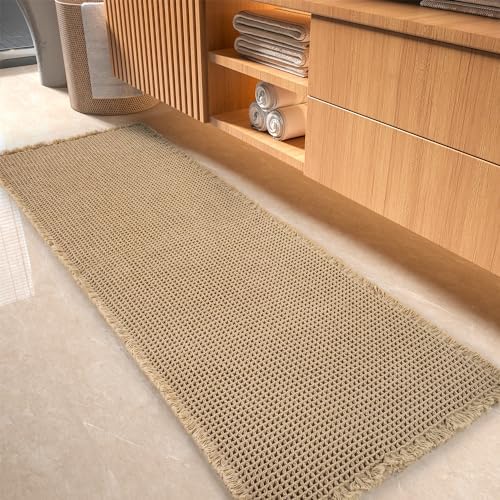tchdio Waffle Bath Mat-Runner Rug, Super Absorbent Non Slip Bath Mats for Bathroom Machine Washable Long Rugs with Tassels, Bath Rugs for Bathroom Floor Beside Tub, 2' x 4'(24" x 48")