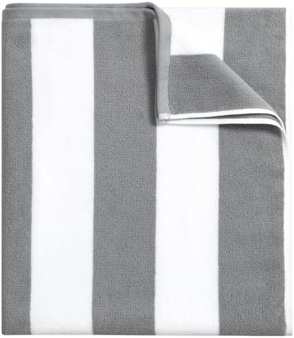 Large Beach Towel Oversized - 40"X70" Big Mens Beach Towesl, Extra Large Thick Gray Beach Towels, XL Wide Fluffy Swimming Towel Oversize, Giant Stripe Cotton Pool Towel for Adults