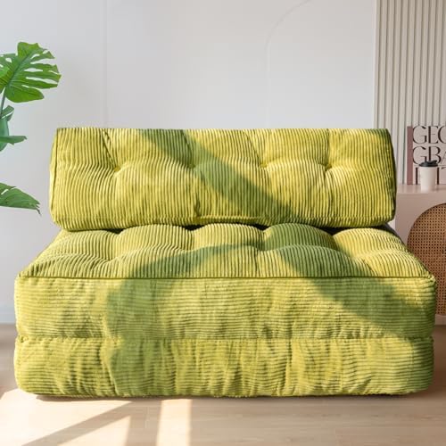 MAXYOYO Folding Sofa Bed, Convertible Sleeper Chair with Pilow Foldable Matress with Back Support, Portable Fold Out Chair Bed for Living Room Bedroom, Green Double