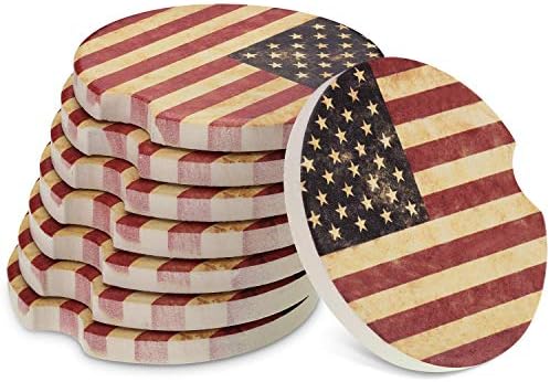 Boao 8 Packs USA Flag Car Cup Coasters Ceramic Car Coasters 2.56 Inch Stone Cupholder Absorbent Coaster Set for Drinks Cup(Red)