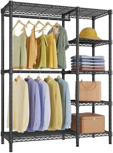 VIPEK V7 Garment Rack for Hanging Clothes Heavy Duty Clothes Rack with Shelves, Portable Closet Racks Metal Clothing Racks 5 Tiers Freestanding Closet Wardrobe System, Max Load 670lbs, Black