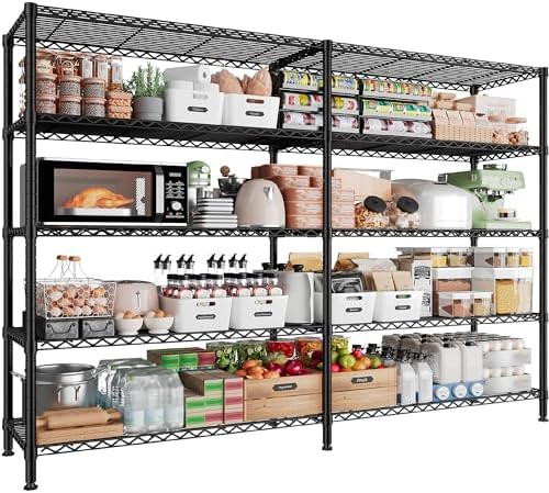 REIBII 1500LBS Storage Shelves Metal Shelving Unit 61.7''W Wire Shelving, 5 Tier Pantry Shelves Kitchen Shelves Adjustable Wire Shelf for Commercial Garage Shelving Heavy Duty, 61.7" W*72.4" H*15.8" D