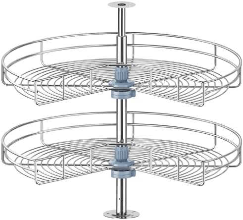 24" Kidney Corner Cabinet Lazy Susan - Turntable for Kitchen, Adjustable Height Replacement Shelves for Corner Cabinet, Chrome Silver (Cannot be Door-Mounted)