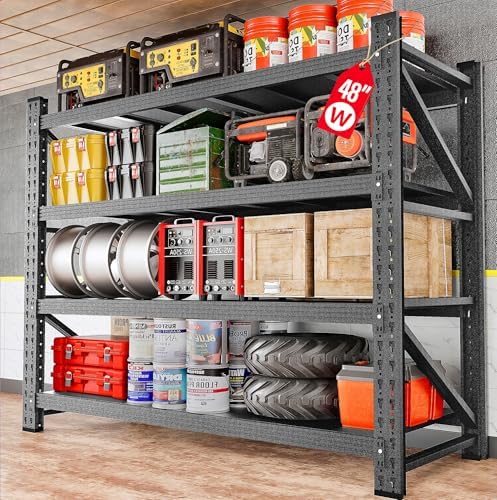 48" Wide Heavy Duty Garage Shelving Units,3000LBS 24 Deep Storage Shelves,Metal Garage Shelves,Large Storage Rack,Steel Shelf,Industrial Shelving for Shop,Warehouse,Basement,48" W x 24" D x 70" H