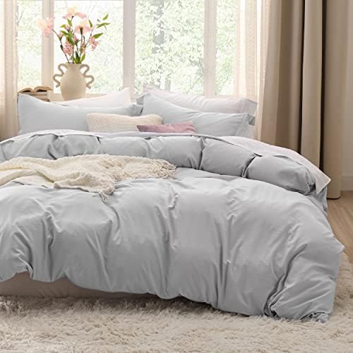 Bedsure Light Grey Duvet Cover King Size - 3 Pieces Prewashed Extra Soft Bedding Set, Includes 1 Duvet Cover 104x90 Inches with Zipper Closure & 2 Pillow Shams, Comforter Not Included