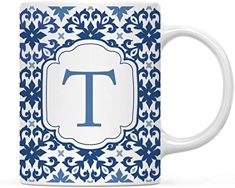 Andaz Press 11oz. Ceramic Coffee Tea Mug Gift, Moroccan Monogram Initial Letter T, 1-Pack, for Her, Birthday Christmas Ideas, Mom, Daughter, Family, Friend Bridesmaids, Coworker, Includes Gift Box