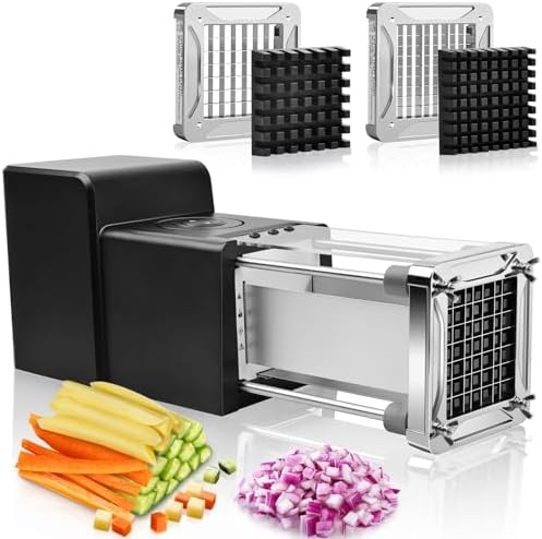 Electric French Fry Cutter, Sopito Stainless Steel Potato Cutter with 1/2-Inch Blade & 3/8-Inch Blade Perfect for Potatoes Carrots Cucumbers